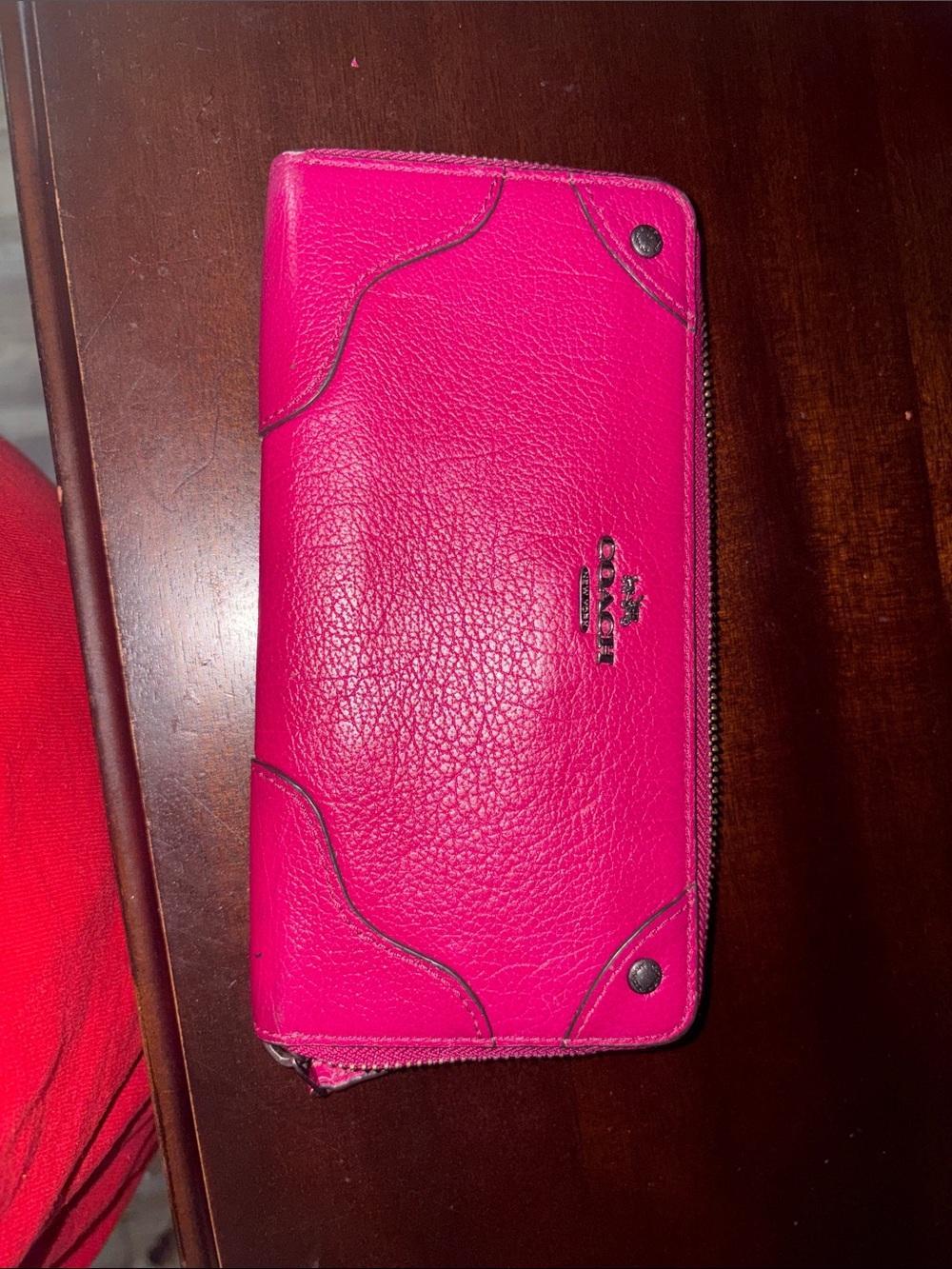 Coach Fuchsia Zip-Around Leather Wallet